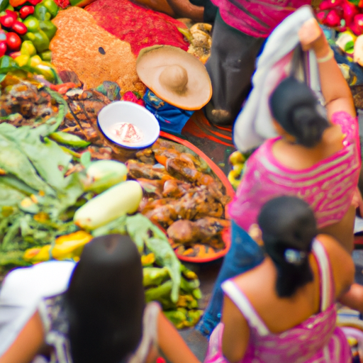 1. תמונה של שוק מקסיקני הומה שמציג את חיי היום-יום התוססים.