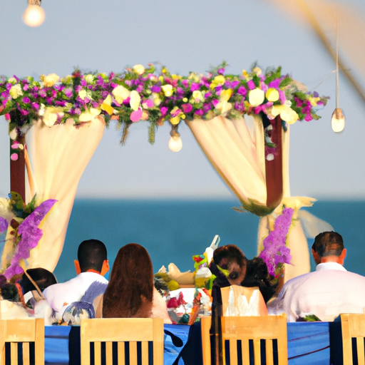 נוף עוצר נשימה של טקס חתונה המתקיים במקום על חוף הים בלימסול.