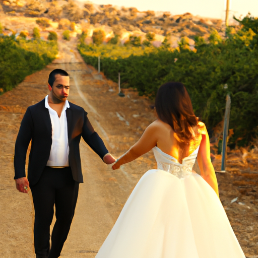 תמונה ציורית של חתונה אזרחית המתקיימת בכרם יפהפה בקפריסין.