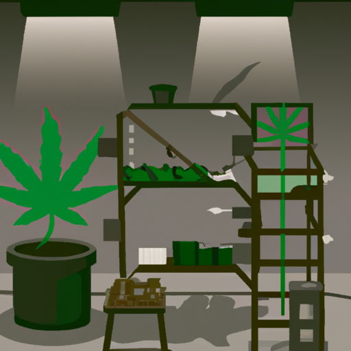 An illustration showing a basic indoor cannabis grow setup.