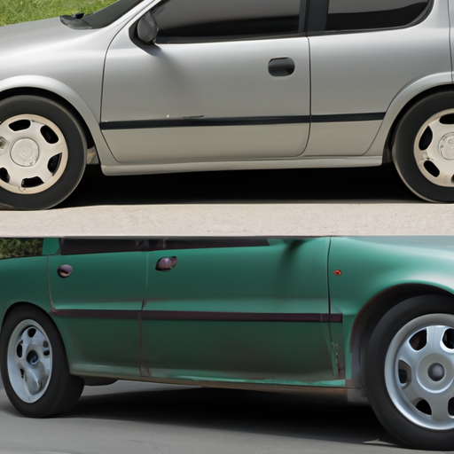 תמונת לפני ואחרי של מכונית עם שינויים חיצוניים