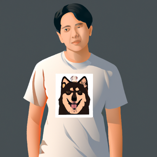 תמונה של אדם לובש חולצה עם לוגו של כלב.