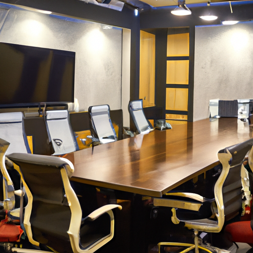 חדר ישיבות מאובזר מוכן לפגישה עסקית או אירוע