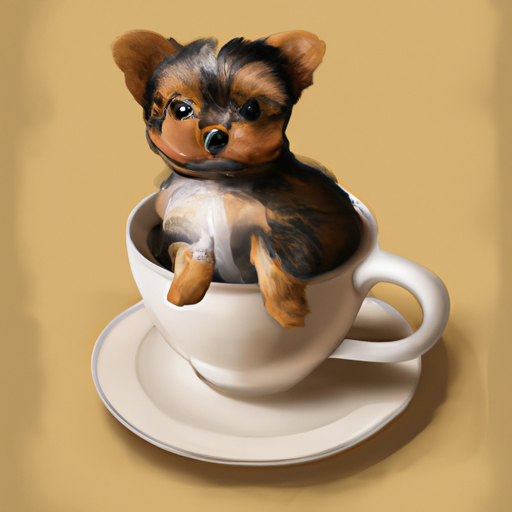 כלב קטן יושב בכוס תה המתאר את גודלו הזעיר.