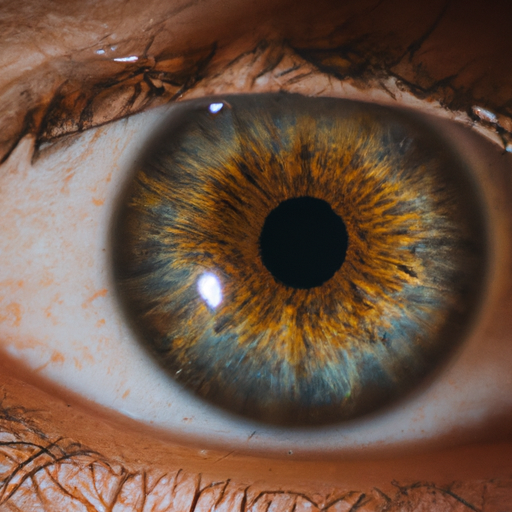 צילום תקריב של עין אנושית המציגה את הדפוסים המורכבים של הקשתית