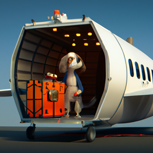 תמונה של כלב במנשא לחיות מחמד מועלה על מטוס מטען
