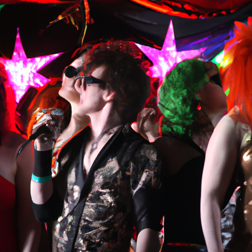 3. A Vibrant Photo Of A Glam Rock Concert, Highlighting The Extravagant Costumes And Hairstyles.